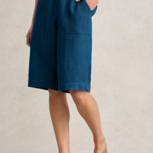 Waist Tab Linen Short - Navy Delave